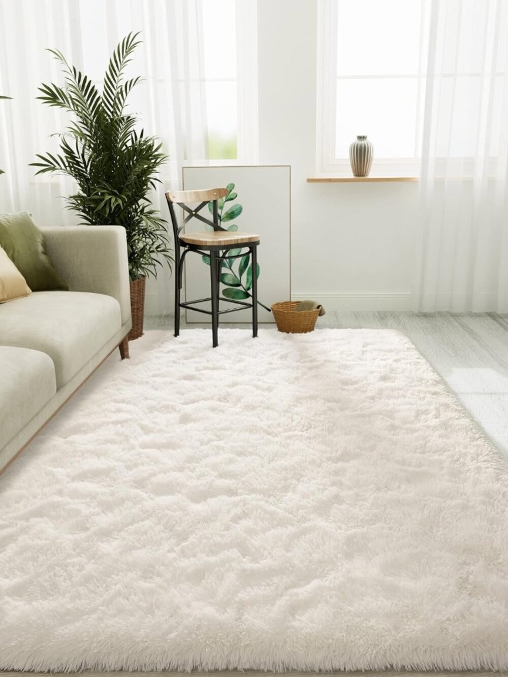 4x6 Area Rugs Fluffy Living Room Carpets for Kids Bedroom, White